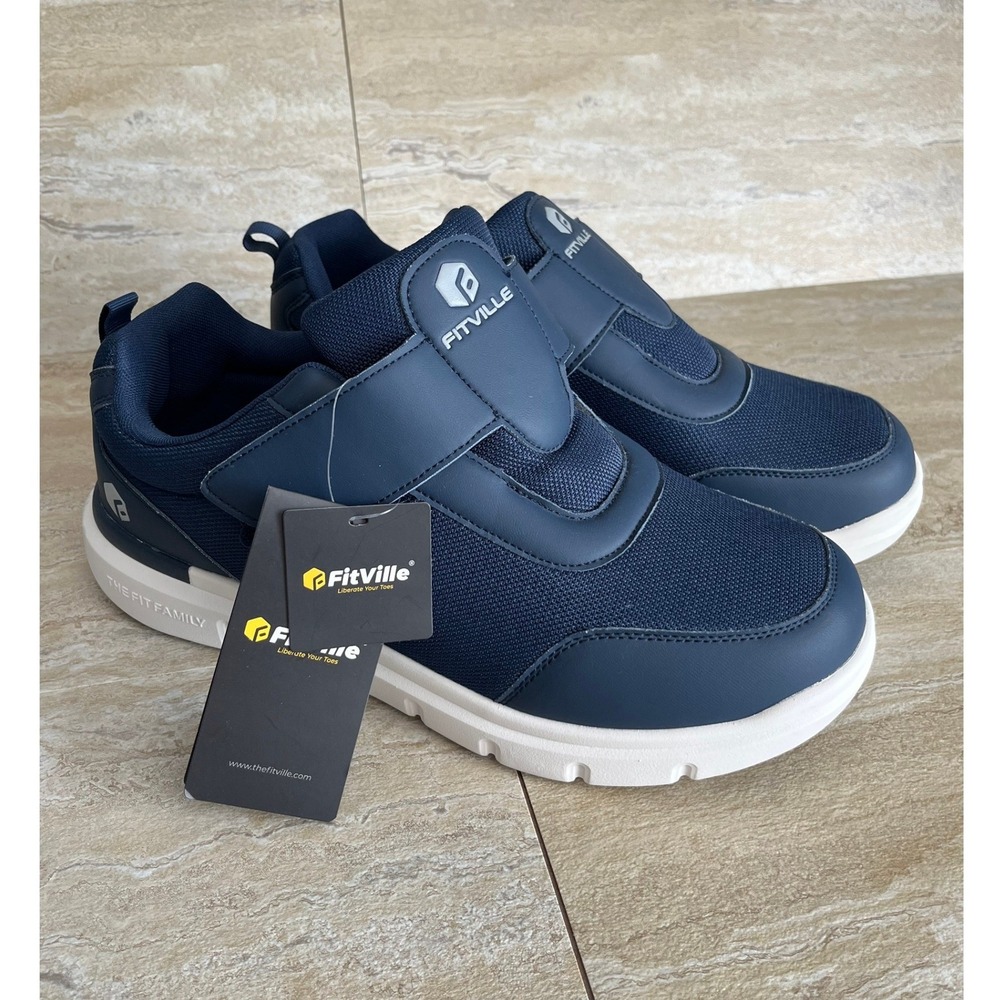 FitVille Rebound Core Walking Shoes Men 14EEW Navy Blue Wide Strap Diabetic NWT